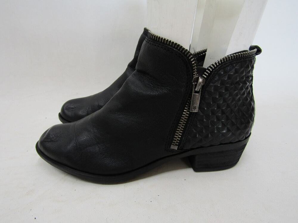 Lucky Brand Womens Size 6 M Black Leather Zip Studded Ankle Fashion Boots Bootie